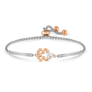 Nomination Milleluci Four Leaf Clover adjustable bracelet in rose gold-tone PVD with white cubic zirconia heart