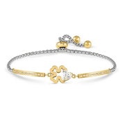 Nomination Milleluci Four Leaf Clover adjustable bracelet in yellow gold-tone PVD with white cubic zirconia heart