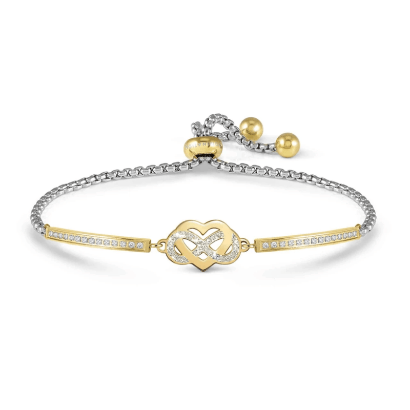 Nomination Milleluci Heart and Infinity bracelet with gold-tone PVD, glitter enamel and white Cubic Zirconia