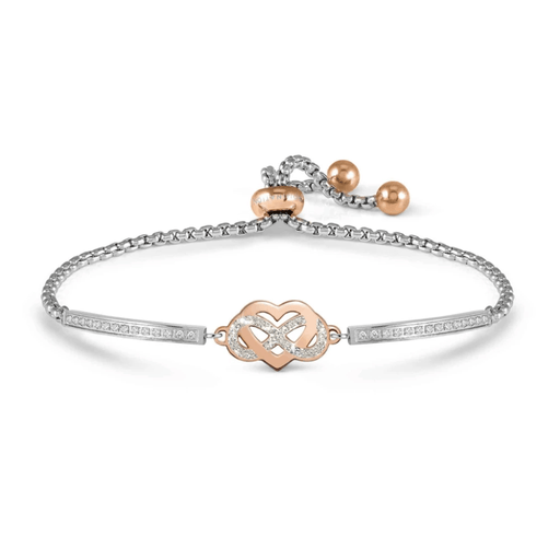 Nomination Milleluci Heart and Infinity bracelet with rose gold-tone PVD, glitter enamel and white Cubic Zirconia