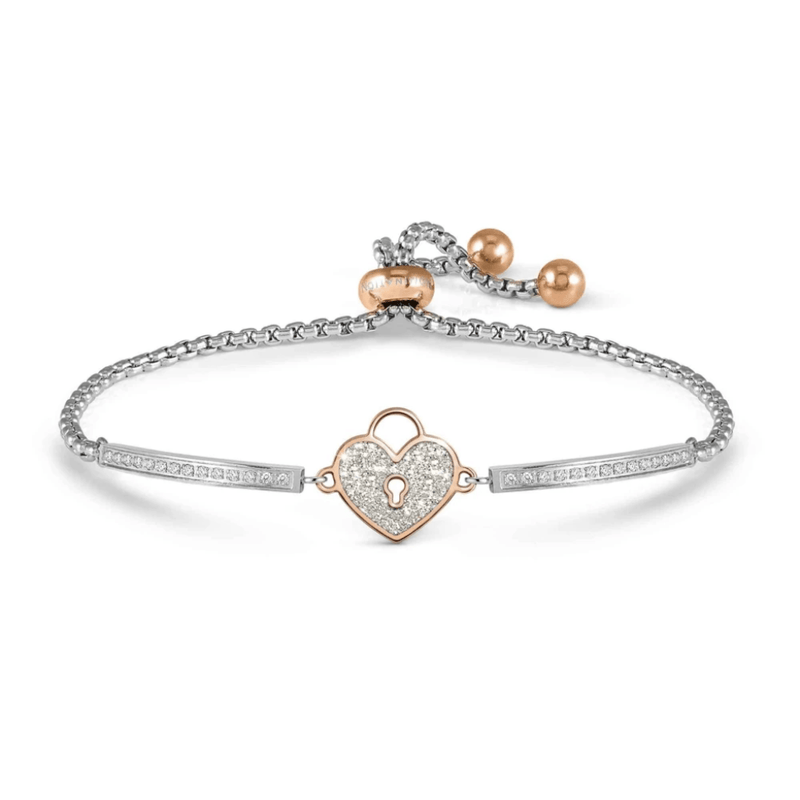 Nomination Milleluci Heart Padlock bracelet with rose gold-tone PVD, glitter enamel and white Cubic Zirconia