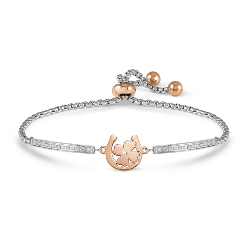 Nomination Milleluci Horseshoe and Four-Leaf Clover bracelet with rose gold-tone PVD and white Cubic Zirconia