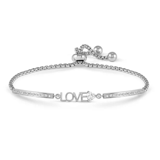 Nomination Milleluci LOVE adjustable bracelet in silver stainless steel with white cubic zirconia