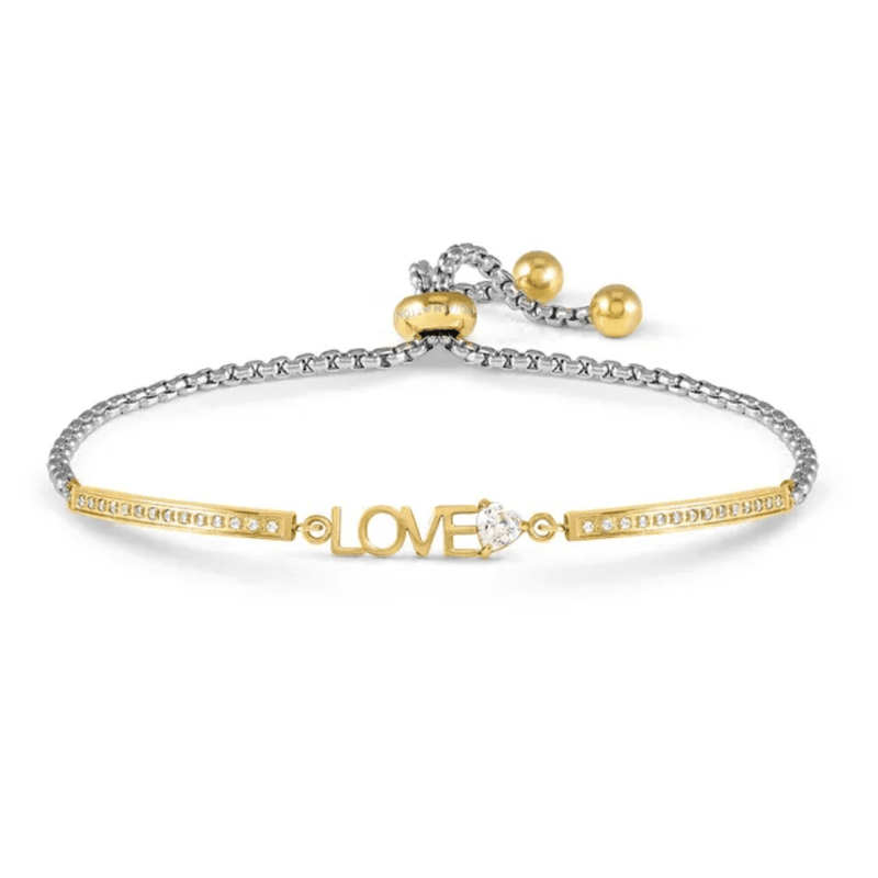Nomination Milleluci LOVE adjustable bracelet in yellow gold-tone PVD with white cubic zirconia