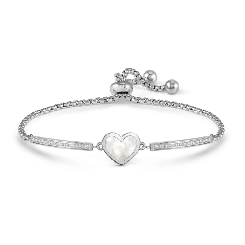 Nomination Milleluci Mother-of-Pearl Heart bracelet in silver-tone stainless steel with white Cubic Zirconia