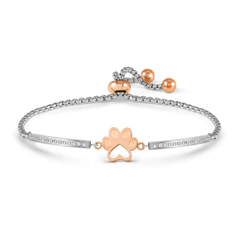 Nomination Milleluci Paw Print adjustable bracelet in rose gold-tone PVD with cubic zirconia detail