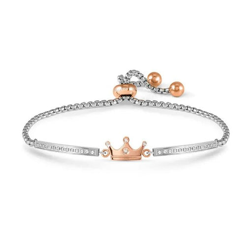 Nomination Milleluci stainless steel bracelet with pink PVD crown and white cubic zirconia on adjustable slider chain