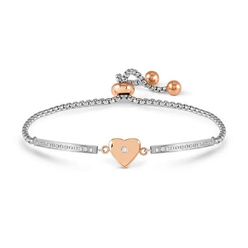 Nomination Milleluci stainless steel bracelet with pink PVD heart and white cubic zirconia on adjustable slider chain