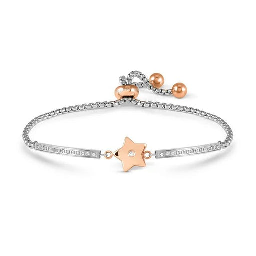 Nomination Milleluci stainless steel Bracelet with pink PVD star and white cubic zirconia on adjustable slider chain