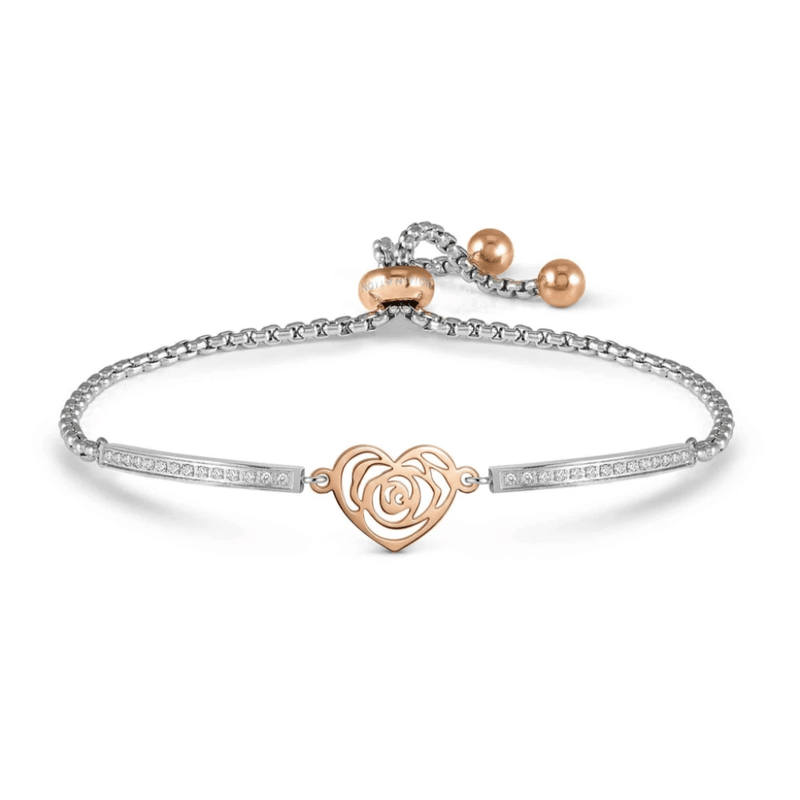 Nomination Milleluci Rosebud Heart bracelet with rose gold-tone PVD, white Cubic Zirconia and crystals