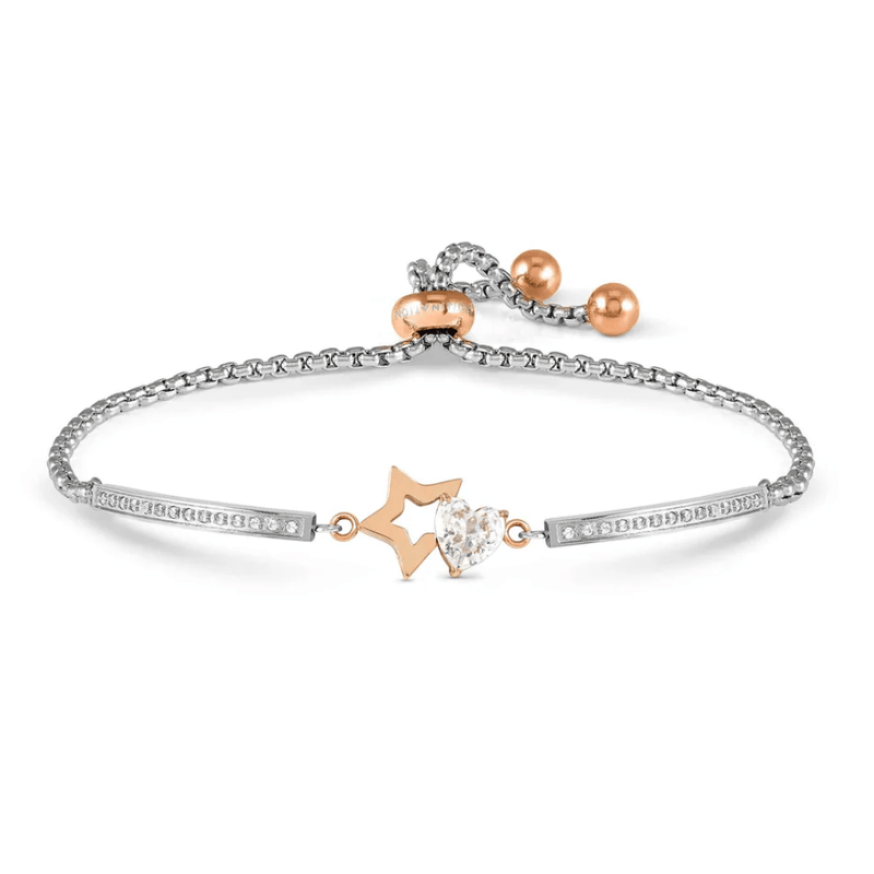 Nomination Milleluci Star Heart adjustable bracelet in rose gold-tone PVD with white cubic zirconia heart