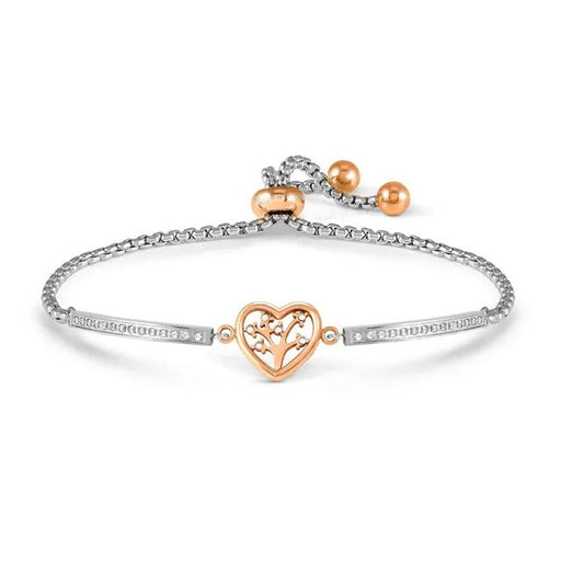 Nomination Milleluci stainless steel bracelet with pink PVD heart Tree of Life and white cubic zirconia on adjustable slider chain