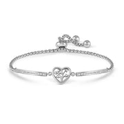 Nomination Milleluci Tree of Life Heart Bracelet in stainless steel with white Cubic Zirconia; adjustable slider chain on a white background.