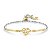 Nomination Milleluci Tree of Life Heart Bracelet in stainless steel with yellow-gold PVD and white Cubic Zirconia; adjustable slider chain on a white background.