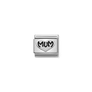 Nomination Classic link charm with Mum heart in sterling silver on stainless steel