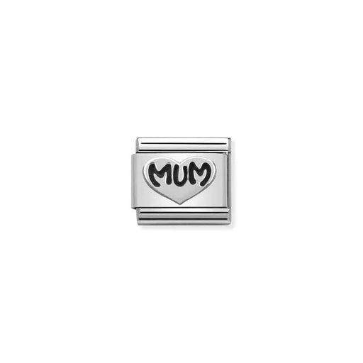 Nomination Classic link charm with Mum heart in sterling silver on stainless steel