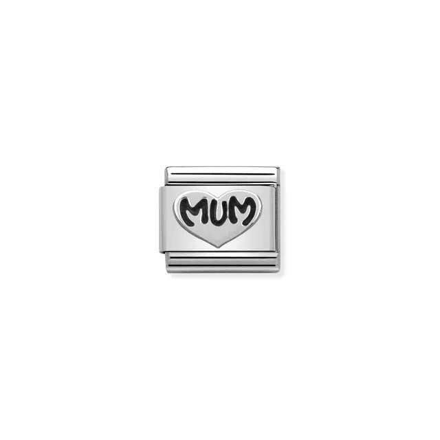 Nomination Classic link charm with Mum heart in sterling silver on stainless steel
