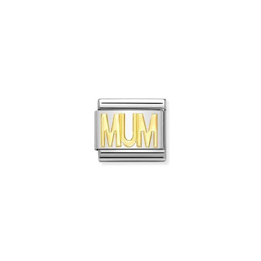 Nomination Classic Link charm with “MUM” in bonded yellow gold on stainless steel
