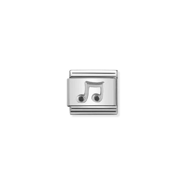 Nomination Music Note Classic Link charm in stainless steel and sterling silver with black enamel