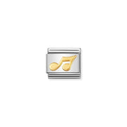Nomination Composable Classic Link charm with yellow-gold musical note on a stainless-steel base, close-up on white background