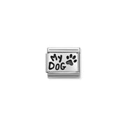 Nomination My Dog Classic Link charm in stainless steel, sterling silver and black enamel