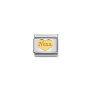 Nomination Composable Classic Link with yellow-gold heart engraved “Nana” on stainless-steel base
