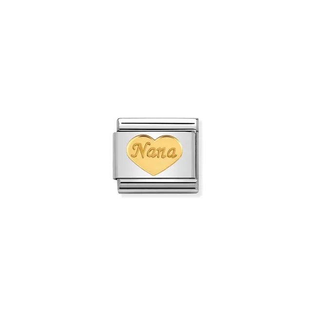 Nomination Composable Classic Link with yellow-gold heart engraved “Nana” on stainless-steel base