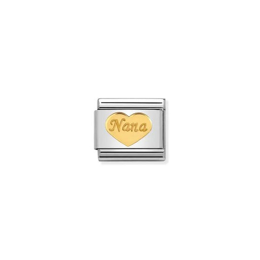 Nomination Composable Classic Link with yellow-gold heart engraved “Nana” on stainless-steel base