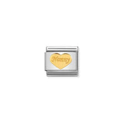 Nomination Nanny heart Classic Link charm in stainless steel with bonded yellow-gold engraving
