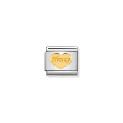 Nomination Nanny heart Classic Link charm in stainless steel with bonded yellow-gold engraving