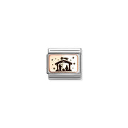 Nomination Classic Link charm with Nativity scene, black engraved on bonded rose-gold plate with stainless steel base, for a Nomination Bracelet
