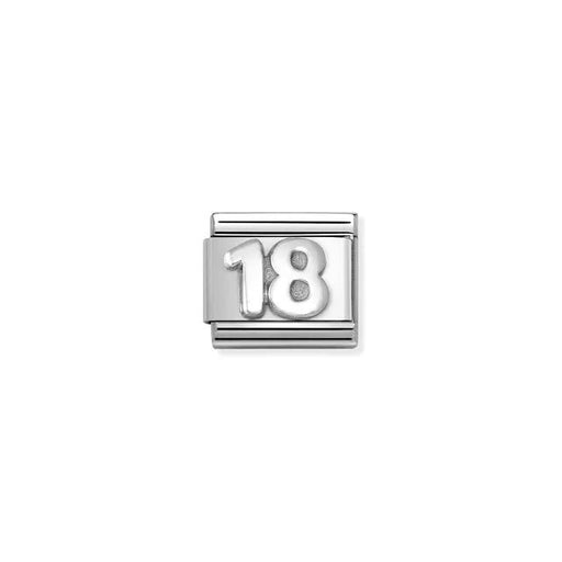 Nomination Classic link charm with raised number 18 in sterling silver on stainless steel, vintage oxidised finish