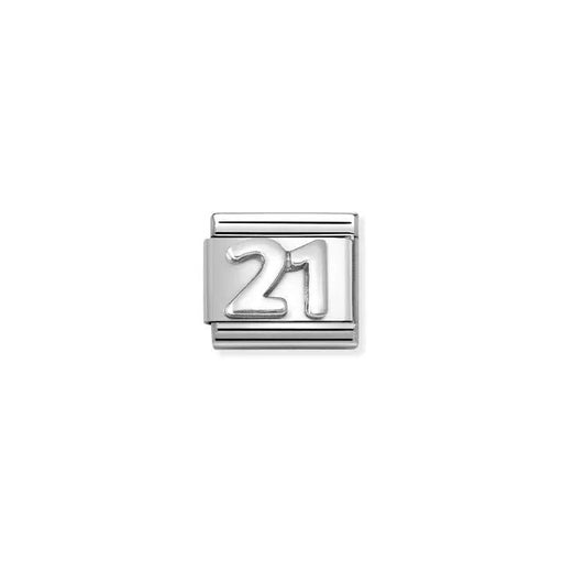 Nomination Classic link charm with raised number 21 in sterling silver on stainless steel, vintage oxidised finish