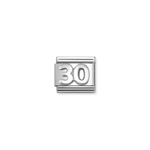 Nomination Classic link charm with raised number 30 in sterling silver on stainless steel, vintage oxidised finish
