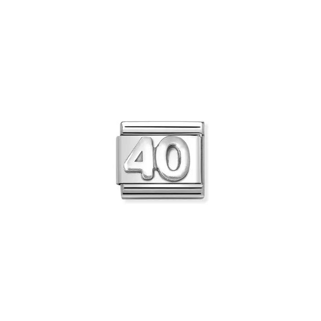 Nomination Classic link charm with raised number 40 in sterling silver on stainless steel, vintage oxidised finish