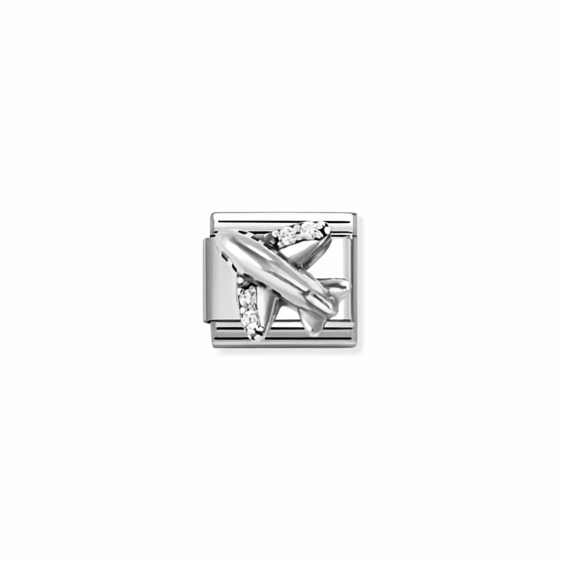 Nomination Classic oxidised airplane link in silver with cubic zirconia for Nomination Composable Classic bracelets