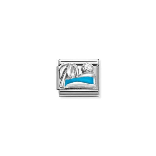 Nomination Palm Beach & Ocean Classic Link charm in stainless steel and sterling silver with blue enamel and white cubic zirconia