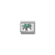 Nomination Classic Link charm with palm tree set with green cubic zirconia in sterling silver on stainless steel, for a Nomination Bracelet