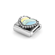 Nomination pastel stripe heart charm with beaded silver setting
