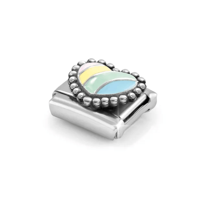 Nomination pastel stripe heart charm with beaded silver setting

