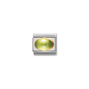 Nomination Classic Peridot Oval Link with yellow-gold bezel on stainless steel, product close-up.
