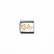 Nomination Classic link with pink coral heart and 18k gold butterfly for Nomination Composable Classic bracelets