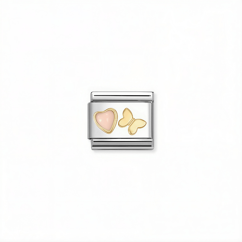 Nomination Classic link with pink coral heart and 18k gold butterfly for Nomination Composable Classic bracelets