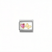 Nomination Classic link with pink heart stone and 18k gold butterfly for Nomination Composable Classic bracelets
