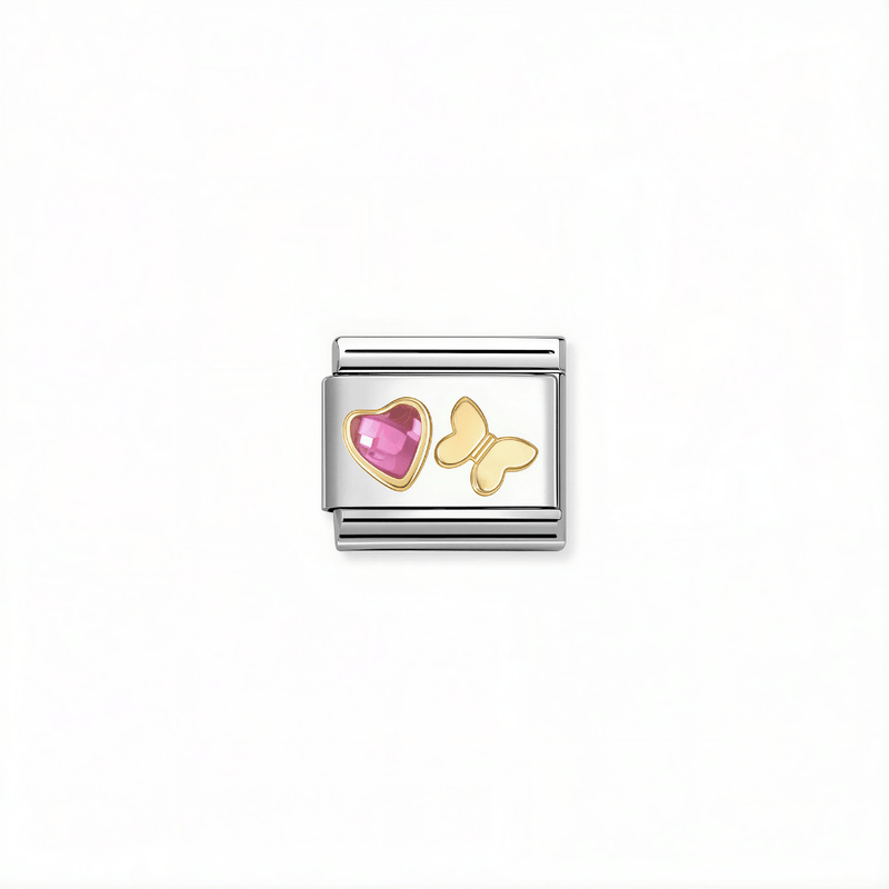 Nomination Classic link with pink heart stone and 18k gold butterfly for Nomination Composable Classic bracelets
