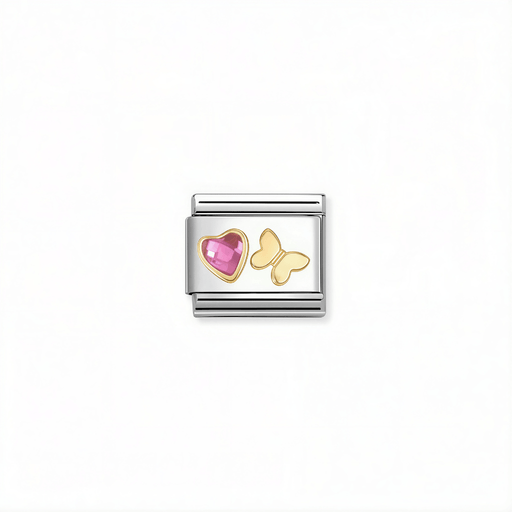 Nomination Classic link with pink heart stone and 18k gold butterfly for Nomination Composable Classic bracelets