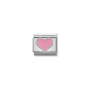 Nomination Classic link charm with pink enamel heart in sterling silver on stainless steel