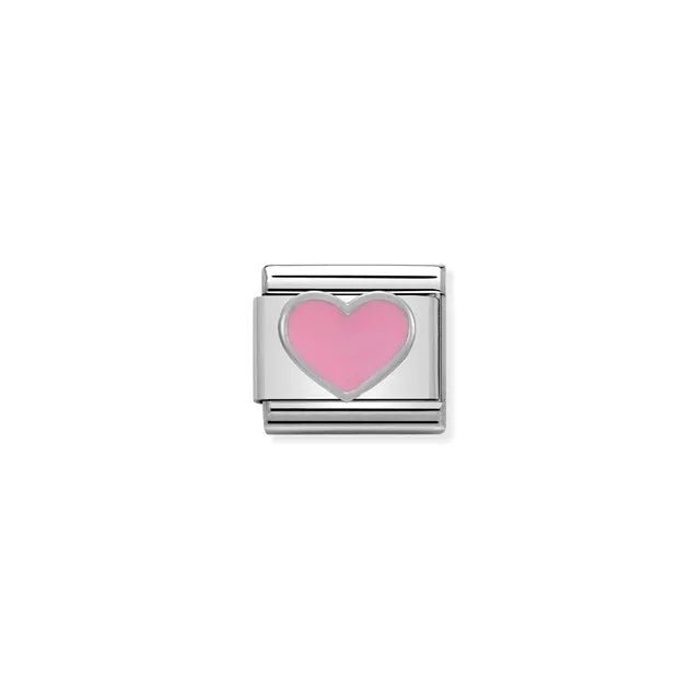 Nomination Classic link charm with pink enamel heart in sterling silver on stainless steel