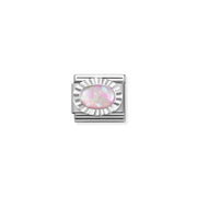 Pink opal oval Nomination Classic Link charm with ridged sterling-silver bezel, close-up