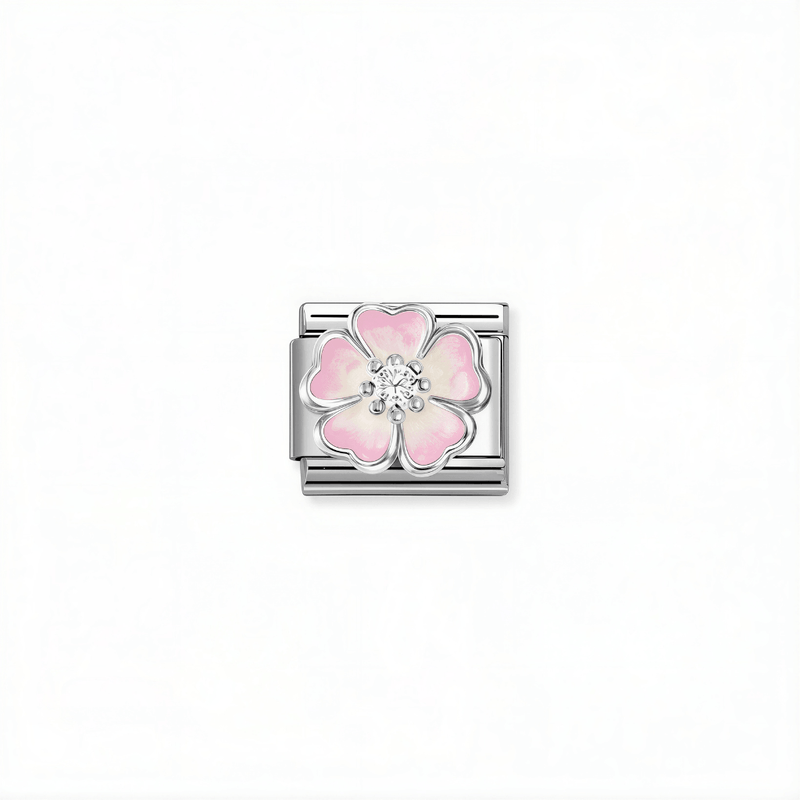 Nomination Classic pink shaded flower link in silver with enamel and cubic zirconia for Nomination Composable Classic bracelets